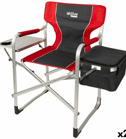 Pair of Aktive collapsible camping chairs in gray and red, lightweight outdoor seats with dimensions 61x92x52 cm for camping and hiking.