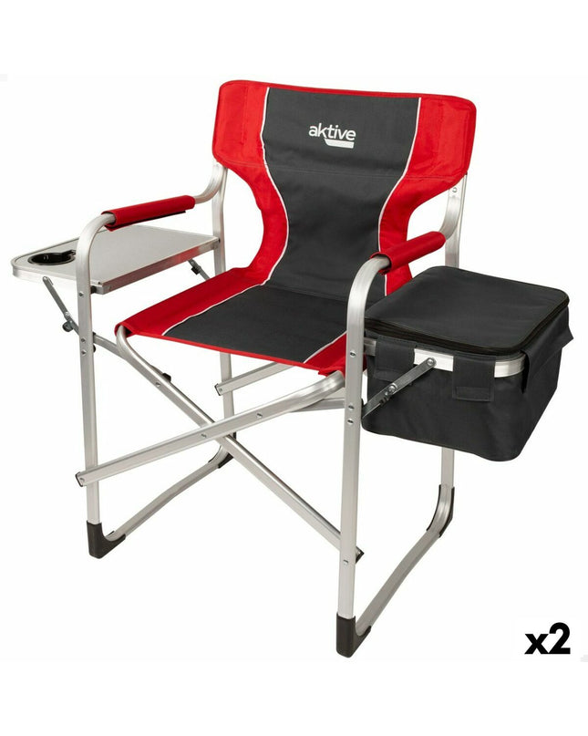 Pair of Aktive collapsible camping chairs in gray and red, lightweight outdoor seats with dimensions 61x92x52 cm for camping and hiking.
