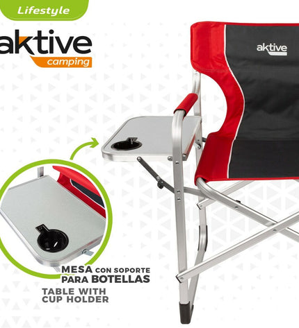 Pair of Aktive foldable camping chairs in gray and red, compact design with dimensions 61x92x52 cm for outdoor use.