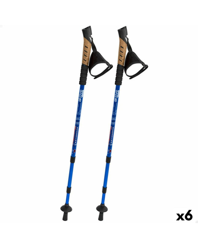 Set of two Aktive trekking poles, 135 cm long, designed for outdoor hiking and camping, with sturdy construction and ergonomic grips.
