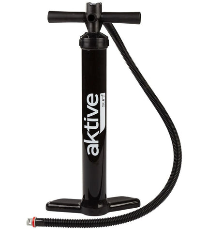 Set of four Aktive black air pumps for sports and watersport, compact and durable for outdoor use.