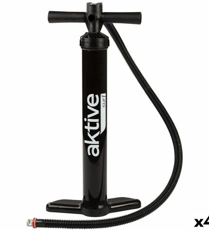 Set of four Aktive black air pumps for sports, outdoor, and watersport use, shown in the image.