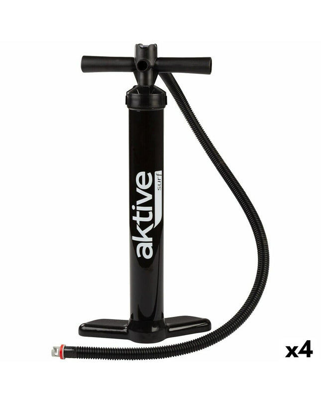 Set of four Aktive black air pumps for sports, outdoor, and watersport use, shown in the image.