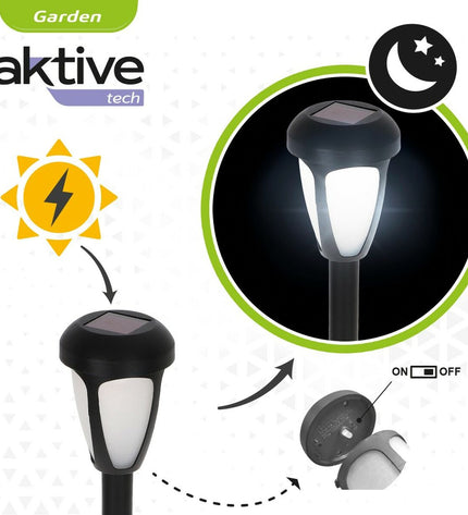 Set of 24 Aktive solar outdoor garden lights with 12 plastic pieces, 7x37x7 cm, designed for decorative outdoor lighting.