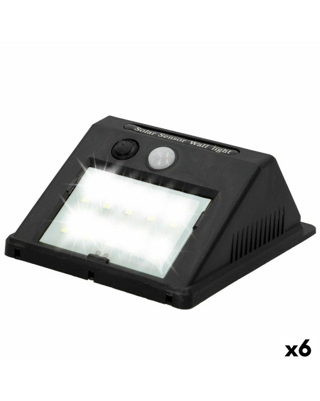 Six Aktive outdoor LED lamps with motion sensors, plastic, 9x12x5 cm, suitable for garden decor and outdoor lighting.