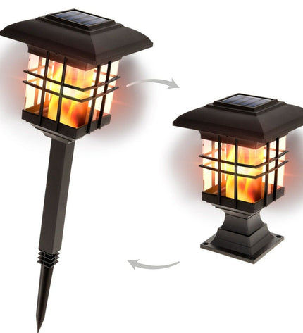 Set of four Aktive solar-powered outdoor garden lights, plastic decorative lamps measuring 13.5x46x13.5 cm for garden decoration.