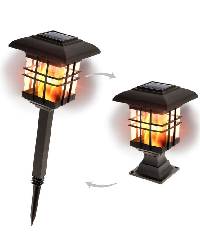Set of four Aktive solar-powered outdoor garden lights, plastic decorative lamps measuring 13.5x46x13.5 cm for garden decoration.