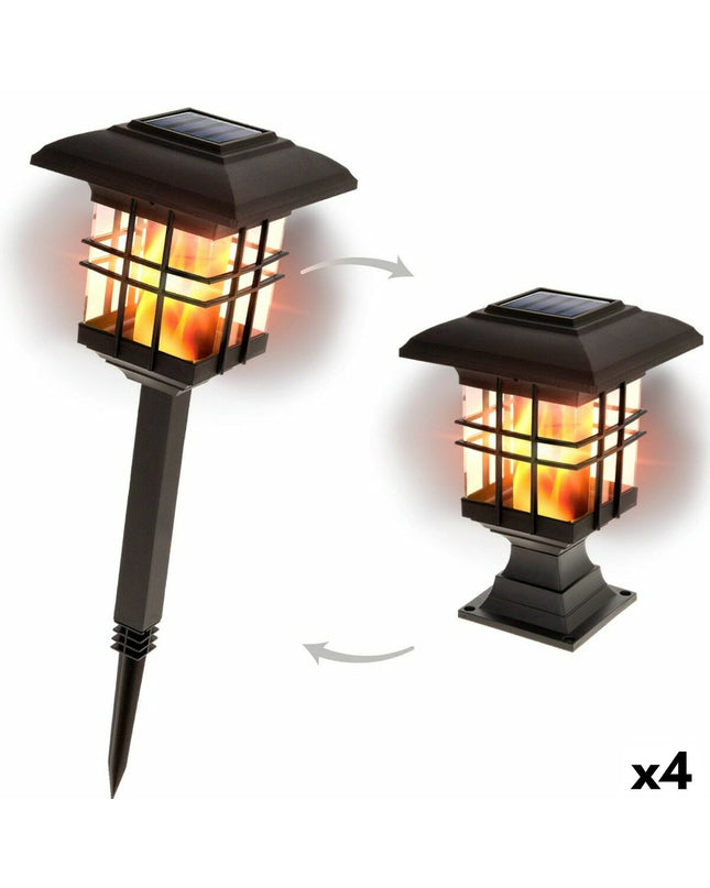 Set of four Aktive solar outdoor garden lights with decorative plastic design, measuring 13.5 x 46 x 13.5 cm each.