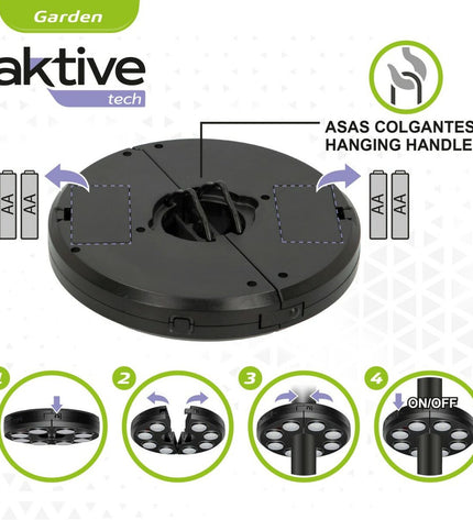 Set of six Aktive LED lamps designed for outdoor sunshade decoration, suitable for garden and patio lighting.