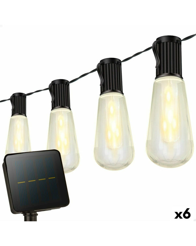 Six Aktive outdoor LED string lights, 200x11x4 cm, arranged for garden decoration, featuring active LED bulbs for outdoor decor.