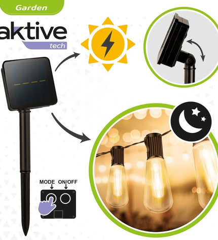 Set of six Aktive outdoor LED light garlands, 200 x 11 x 4 cm, ideal for garden decoration and outdoor lighting.