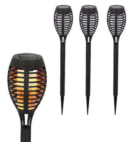 Set of four Aktive solar-powered outdoor garden tiki torches, 7.5 x 50 x 7.5 cm, made of plastic for decorative lighting.