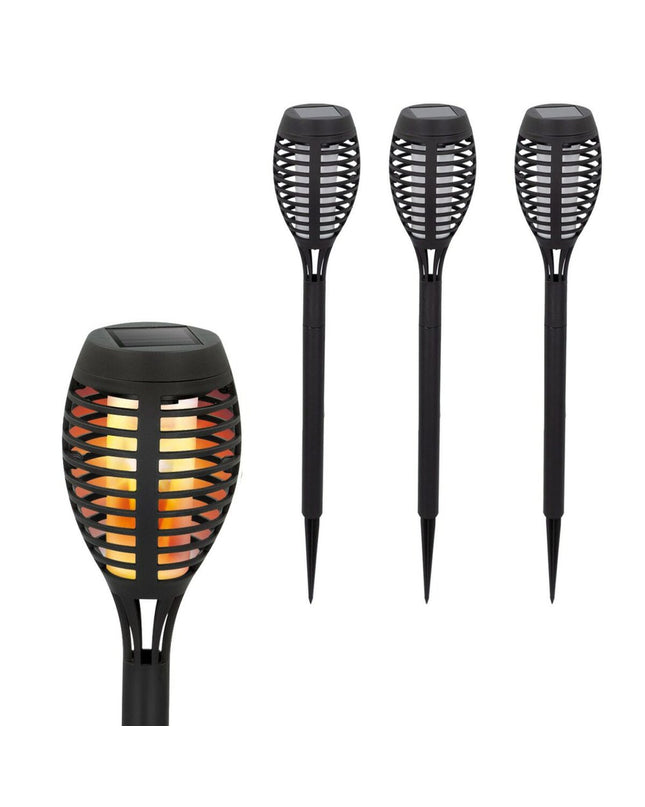 Set of four Aktive solar-powered outdoor garden tiki torches, 7.5 x 50 x 7.5 cm, made of plastic for decorative lighting.