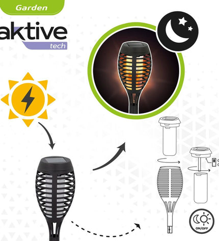 Set of four Aktive solar-powered garden stake lights, 7.5 x 50 x 7.5 cm, made of plastic for outdoor garden decoration.