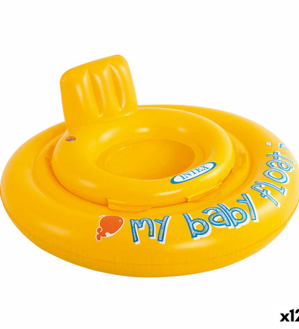 Set of 12 yellow baby swimming rings by Intex, 70 x 25 x 70 cm, designed for swimming and outdoor play.