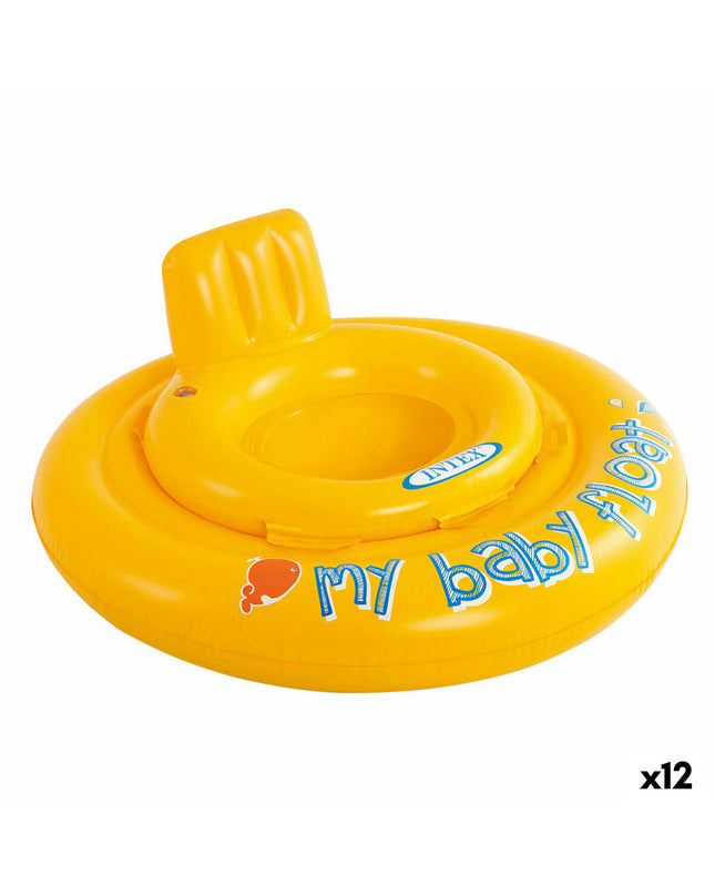 Set of 12 yellow baby swimming rings by Intex, 70 x 25 x 70 cm, designed for swimming and outdoor play.