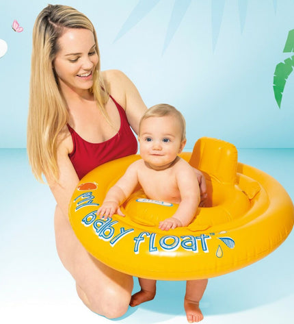 Set of 12 yellow Intex baby swimming rings, 70 x 25 x 70 cm, lightweight pool toys for infants and water play.