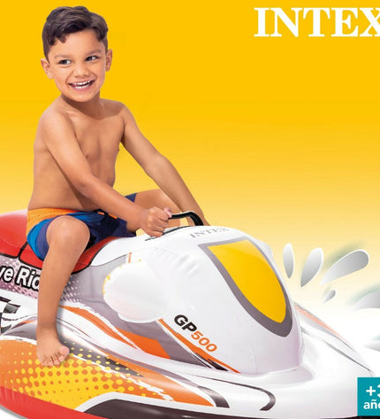 Six Intex Wave Rider inflatable pool figures resembling motorcycles, 117x58x77 cm, suitable for outdoor water play and fun.