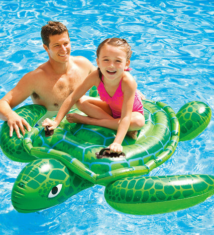 Six Intex inflatable turtle pool toys, 150x30x127 cm, colorful and fun for outdoor swimming and water play.