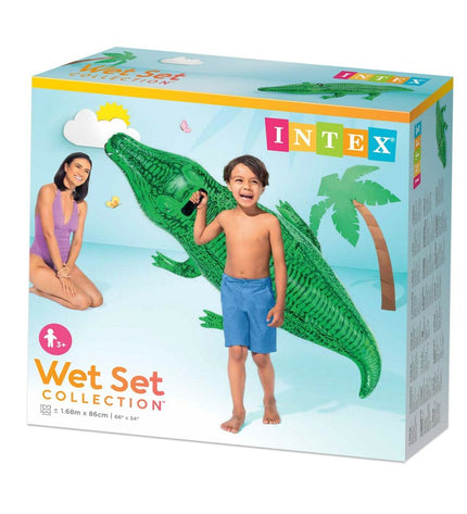 Intex inflatable crocodile pool toy set with 12 pieces, colorful, suitable for outdoor play and pool fun.