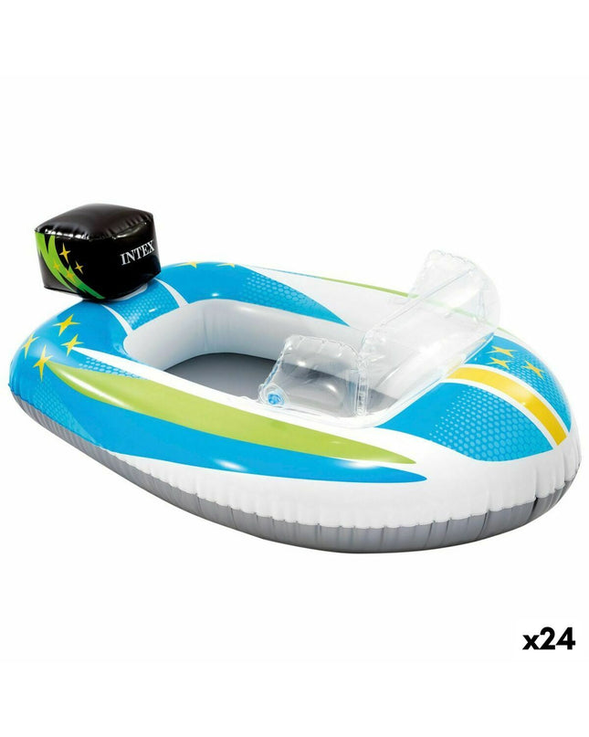 Set of 24 inflatable Intex boats measuring 98x39x72 cm, suitable for outdoor play and water games, in vibrant colors.