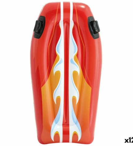 Set of 12 Intex Joy Rider inflatable pool figures shaped like surfboards, each measuring 62 x 112 cm, for outdoor play.