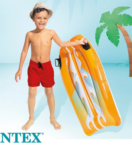 Set of 12 Intex Joy Rider inflatable pool figures shaped like surfboards, 62 x 112 cm, suitable for outdoor water play.