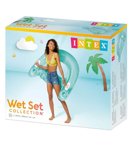 Inflatable Intex Sit N'Float pool chair for relaxing in the water, measuring 152 x 28 x 99 cm, in vibrant blue.
