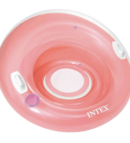 Six Intex inflatable pool chairs, circular design, 119 cm diameter, suitable for outdoor swimming and pool relaxation.