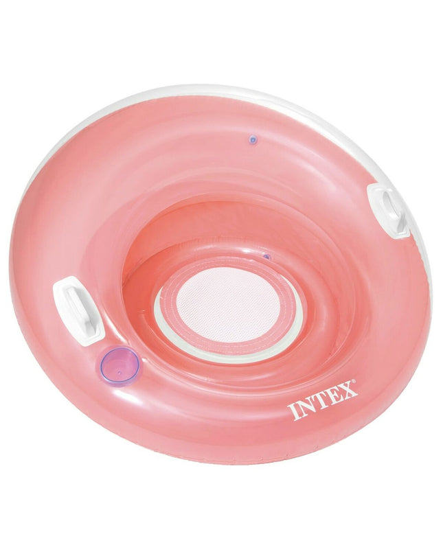 Six Intex inflatable pool chairs, circular design, 119 cm diameter, suitable for outdoor swimming and pool relaxation.