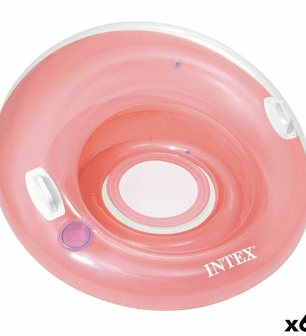 Set of six Intex inflatable circular pool loungers, 119 cm diameter, perfect for outdoor swimming pool relaxation.