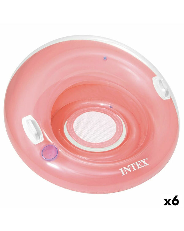 Set of six Intex inflatable circular pool loungers, 119 cm diameter, perfect for outdoor swimming pool relaxation.