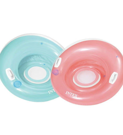 Six Intex inflatable pool chairs, circular shape, 119 cm diameter, perfect for outdoor swimming and poolside relaxation.