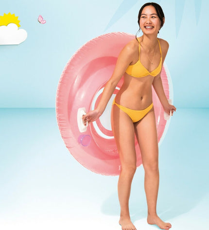 Six Intex inflatable circular pool chairs, 119 cm diameter, designed for outdoor pool fun and relaxation.