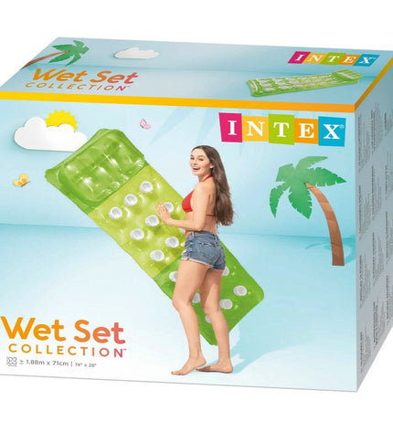 Inflatable Intex mattress 18-glass design, 188 x 30 x 71 cm, suitable for outdoor play and relaxation.