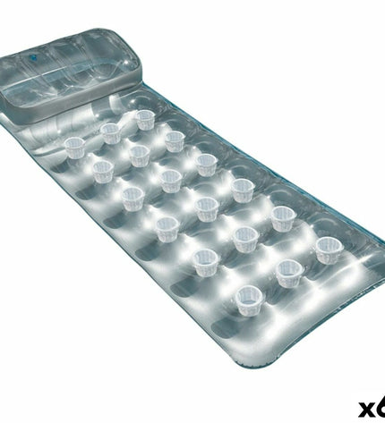 Six silver inflatable mattresses by Intex, 188 x 30 x 71 cm, shown stacked and inflated for outdoor play and relaxation.