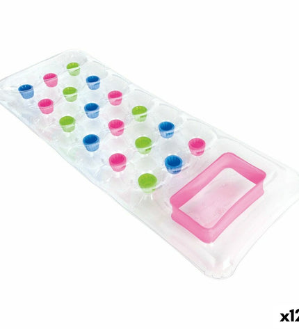 Transparent Intex inflatable mattress with 18 glass design, measuring 188 x 17 x 71 cm, for outdoor and play activities.