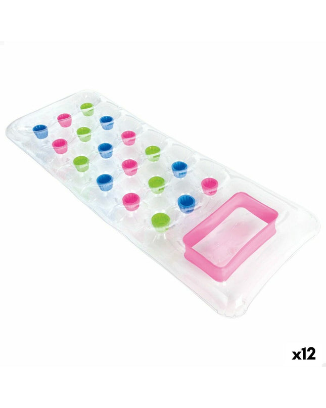 Transparent Intex inflatable mattress with 18 glass design, measuring 188 x 17 x 71 cm, for outdoor and play activities.