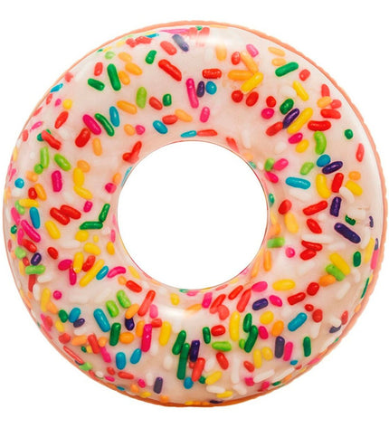 Set of 12 white inflatable donut pool floats by Intex, 114 x 25 x 114 cm, suitable for outdoor water play and fun.