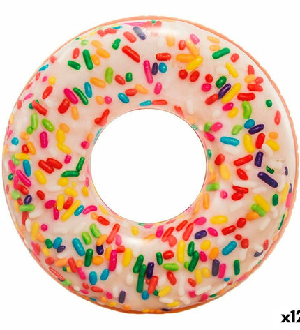 Set of 12 white Intex inflatable donut pool floats, 114 x 25 x 114 cm, suitable for outdoor water fun and pool games.