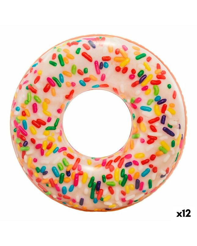 Set of 12 white Intex inflatable donut pool floats, 114 x 25 x 114 cm, suitable for outdoor water fun and pool games.