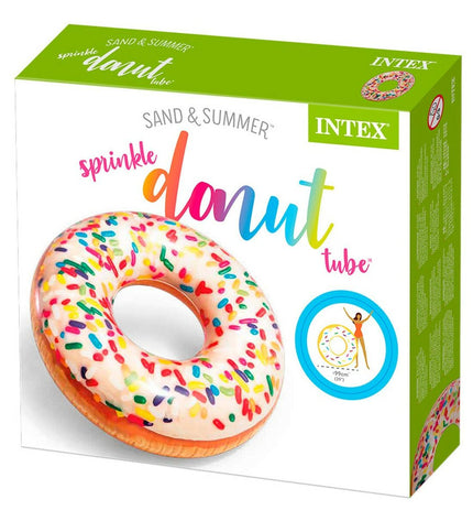 Set of 12 Intex inflatable white donut-shaped pool floats, 114 x 25 x 114 cm, for outdoor swimming and water play.