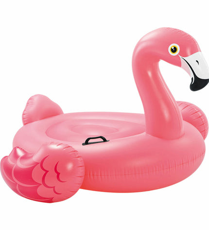 Set of four pink inflatable flamingo pool toys from Intex, measuring 14.7 x 9.4 x 14 cm, for outdoor fun and swimming games.