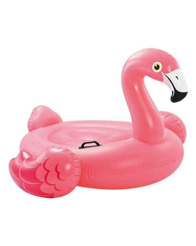 Set of four pink inflatable flamingo pool toys from Intex, measuring 14.7 x 9.4 x 14 cm, for outdoor fun and swimming games.