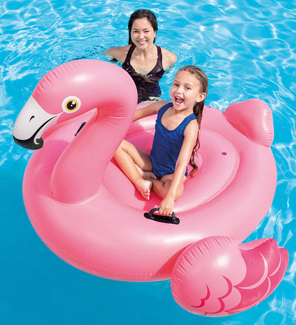 Set of four pink inflatable flamingos by Intex, 14.7 x 9.4 x 14 cm, for outdoor play and pool fun.