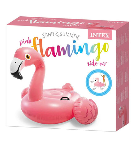 Set of four pink inflatable flamingos by Intex, each measuring 14.7 x 9.4 x 14 cm, for outdoor fun and pool games.