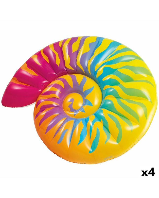 Set of four Intex inflatable shell-shaped mattresses, 15.7 x 25 x 12.7 cm, ideal for outdoor play and relaxation.