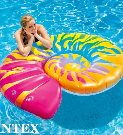 Set of four Intex inflatable shell-shaped mats, 15.7 x 25 x 12.7 cm, ideal for toys, games, outdoor activities.