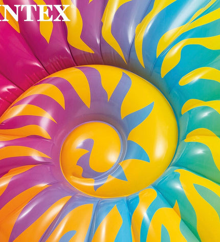 Four Intex inflatable shell-shaped mattresses, each measuring 15.7 x 25 x 12.7 cm, designed for toys, games, and outdoor activities.