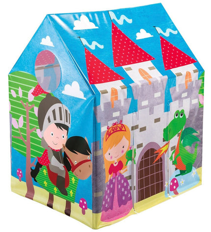 Intex children's toy castle set with six colorful playhouses, measuring 95x107x75 cm, for outdoor fun and imaginative play.